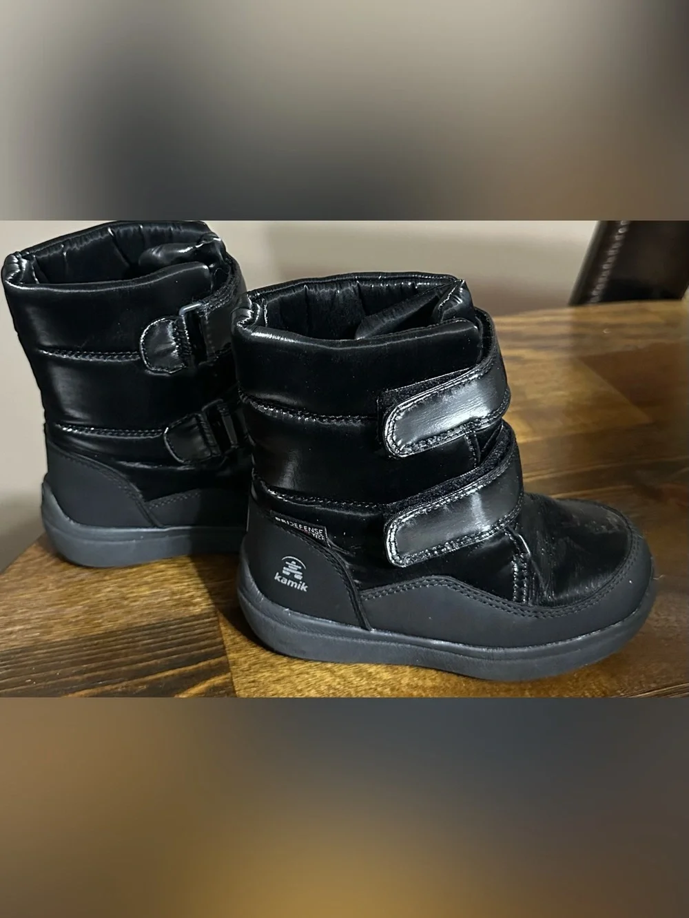 Kamik Kids Black Waterproof Hook-and-Loop Winter Boots. Like new.